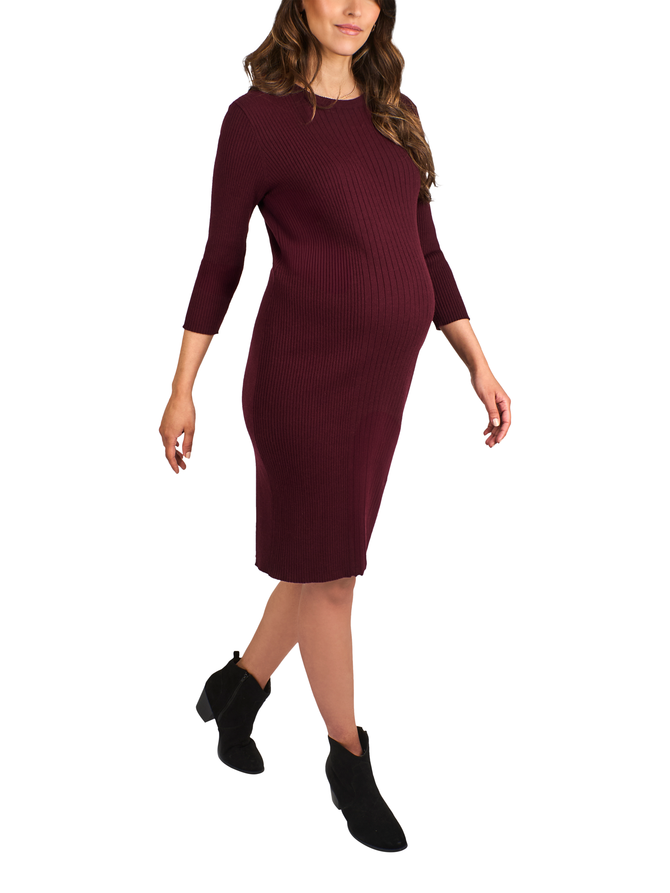 Product image 1 of 4, which shows JoJo Maman Bébé Ribbed Mini Maternity & Nursing Dress, Wine, S