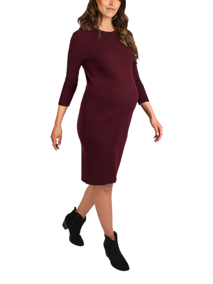 JoJo Maman Bébé Ribbed Mini Maternity & Nursing Dress, Wine, Wine