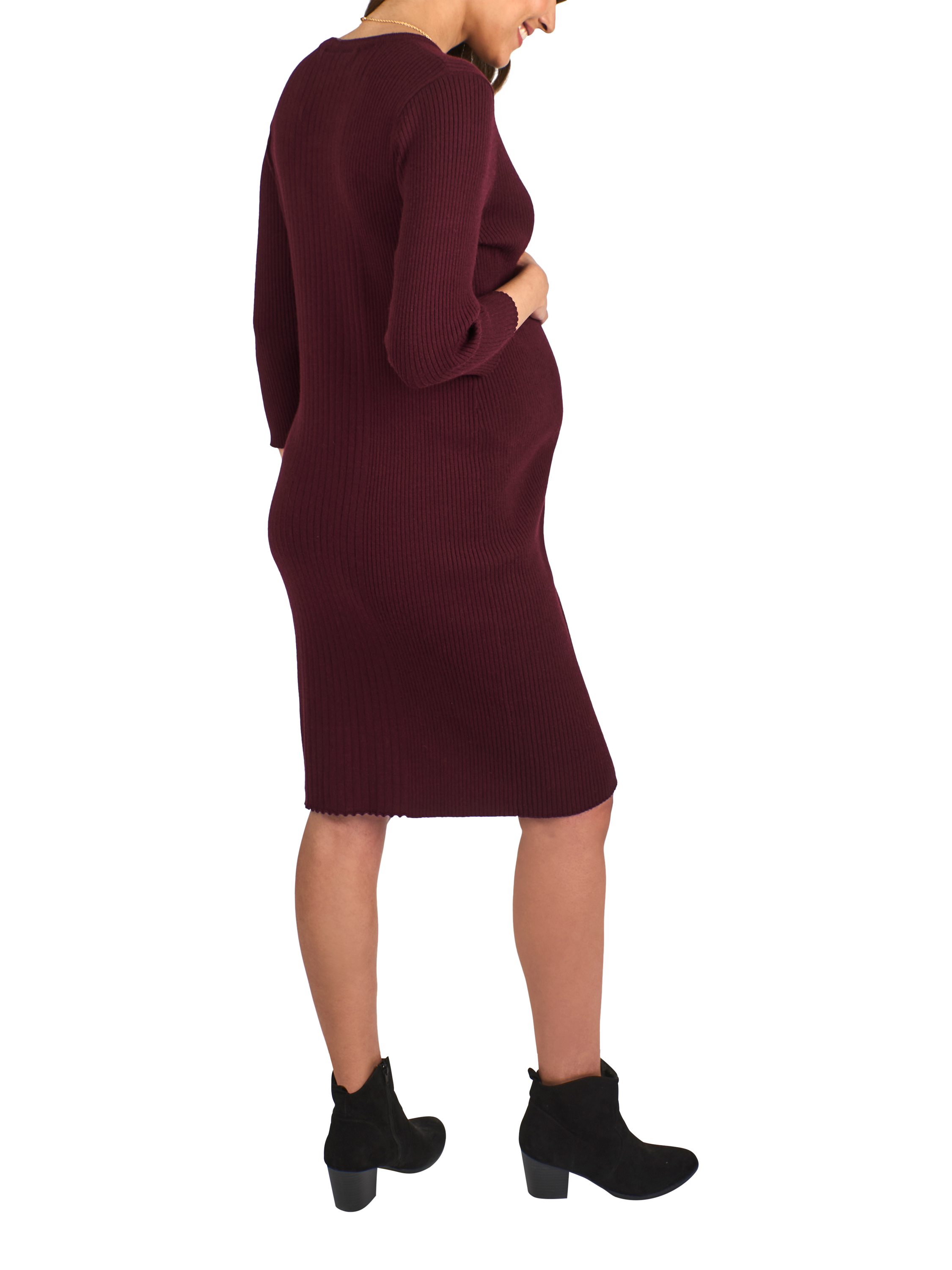 Product image 2 of 4, which shows JoJo Maman Bébé Ribbed Mini Maternity & Nursing Dress, Wine, S