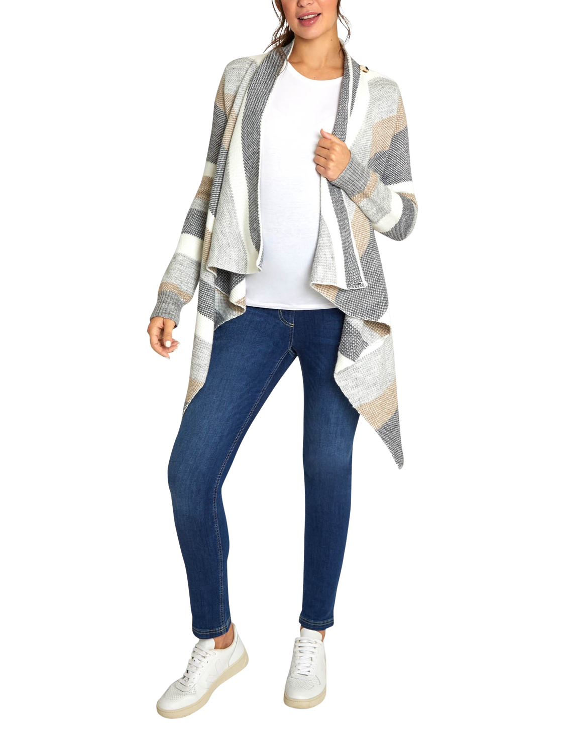 Product image 1 of 4, which shows JoJo Maman Bébé Stripe Wrap Maternity Cardigan, Grey, S