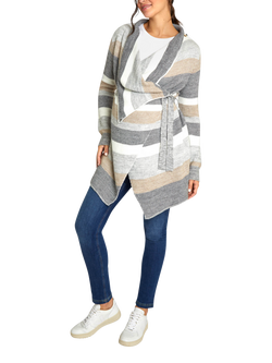 JoJo Maman Bébé Stripe Wrap Maternity Cardigan, Grey - view 2, Grey