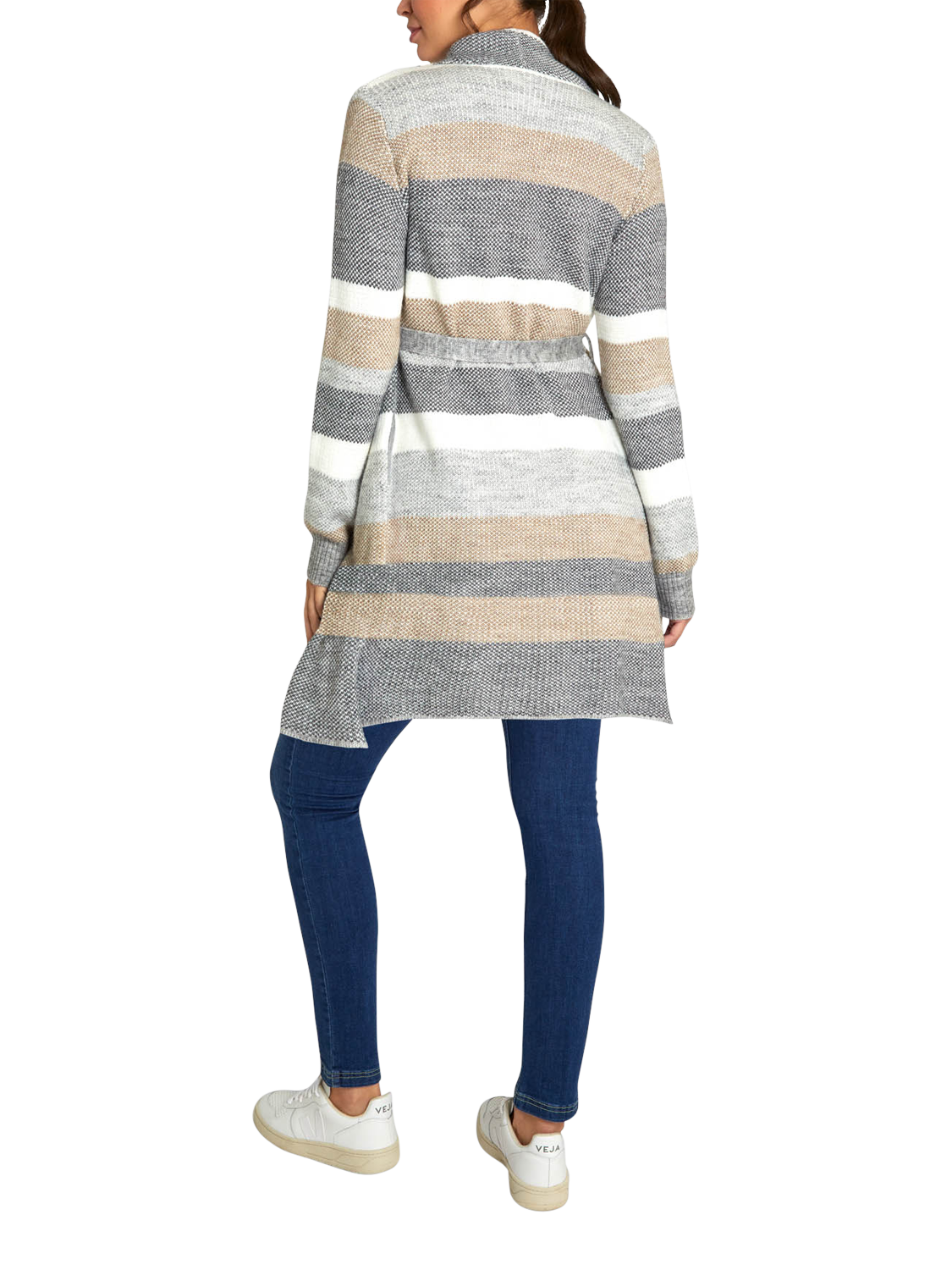 Product image 4 of 4, which shows JoJo Maman Bébé Stripe Wrap Maternity Cardigan, Grey, S