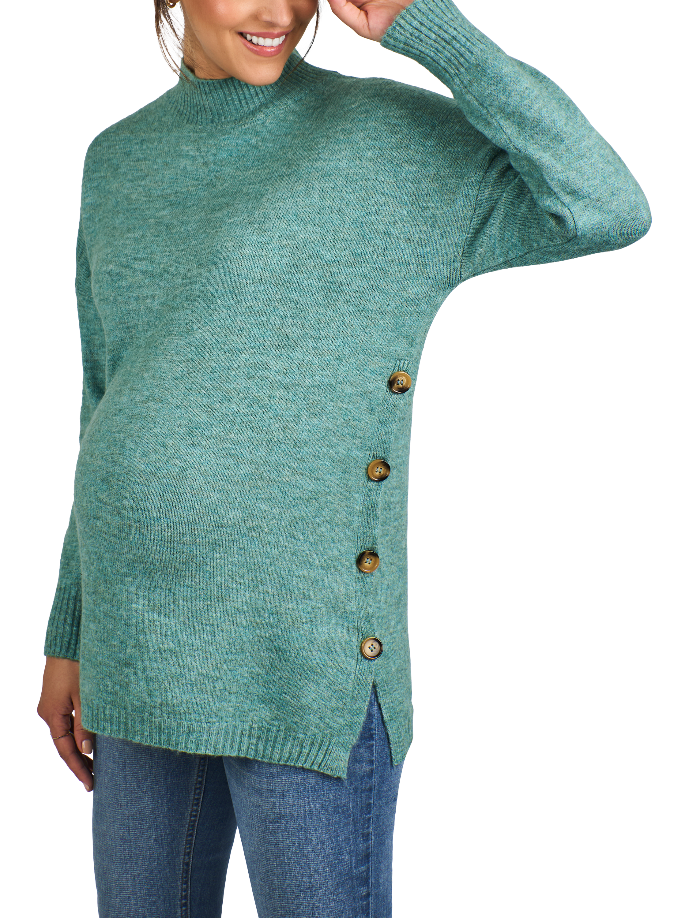Product image 1 of 4, which shows JoJo Maman Bébé Turtleneck Maternity & Nursing Jumper, Sage, S