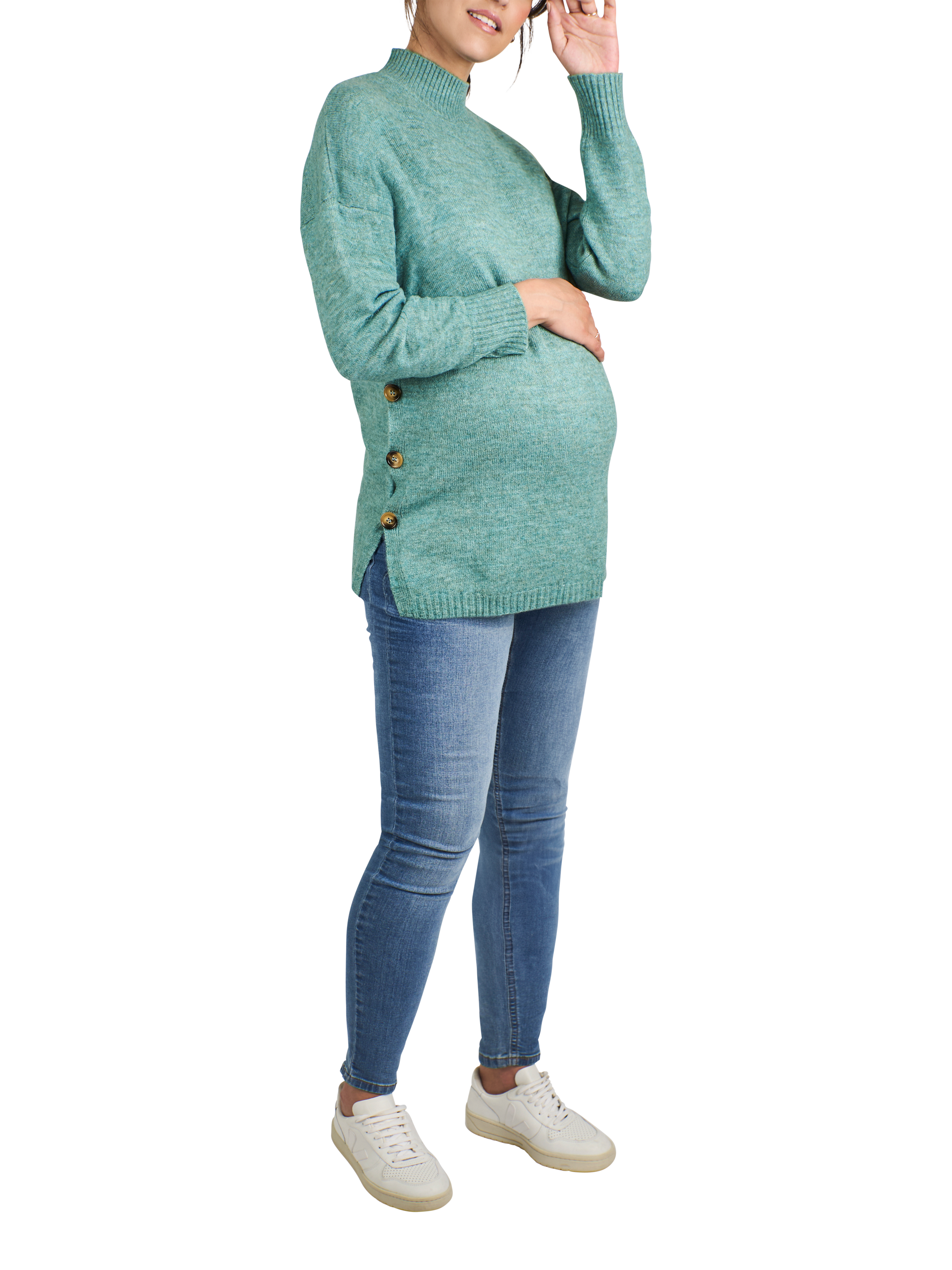 Product image 3 of 4, which shows JoJo Maman Bébé Turtleneck Maternity & Nursing Jumper, Sage, S
