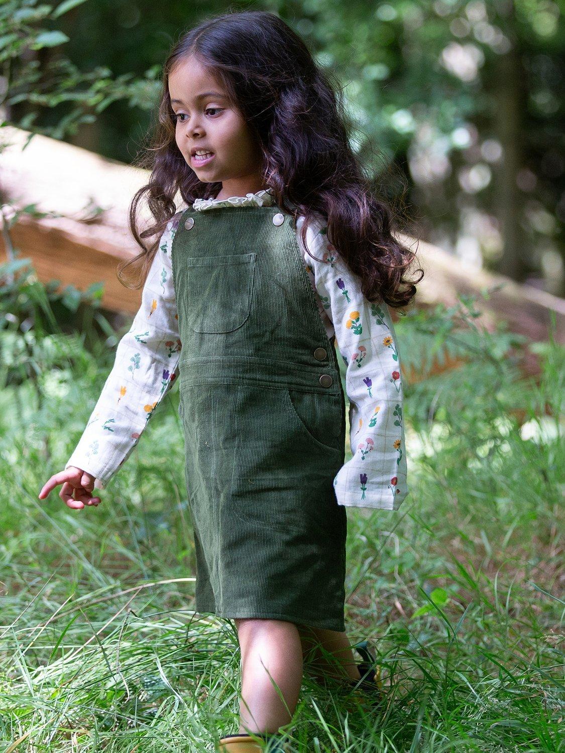 Little Green Radicals Kids' Cotton Reversible Pinafore Dress, Chive