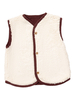 Little Green Radicals Kids' Reversible Fleece Gilet, Chocolate - view 2, Chocolate