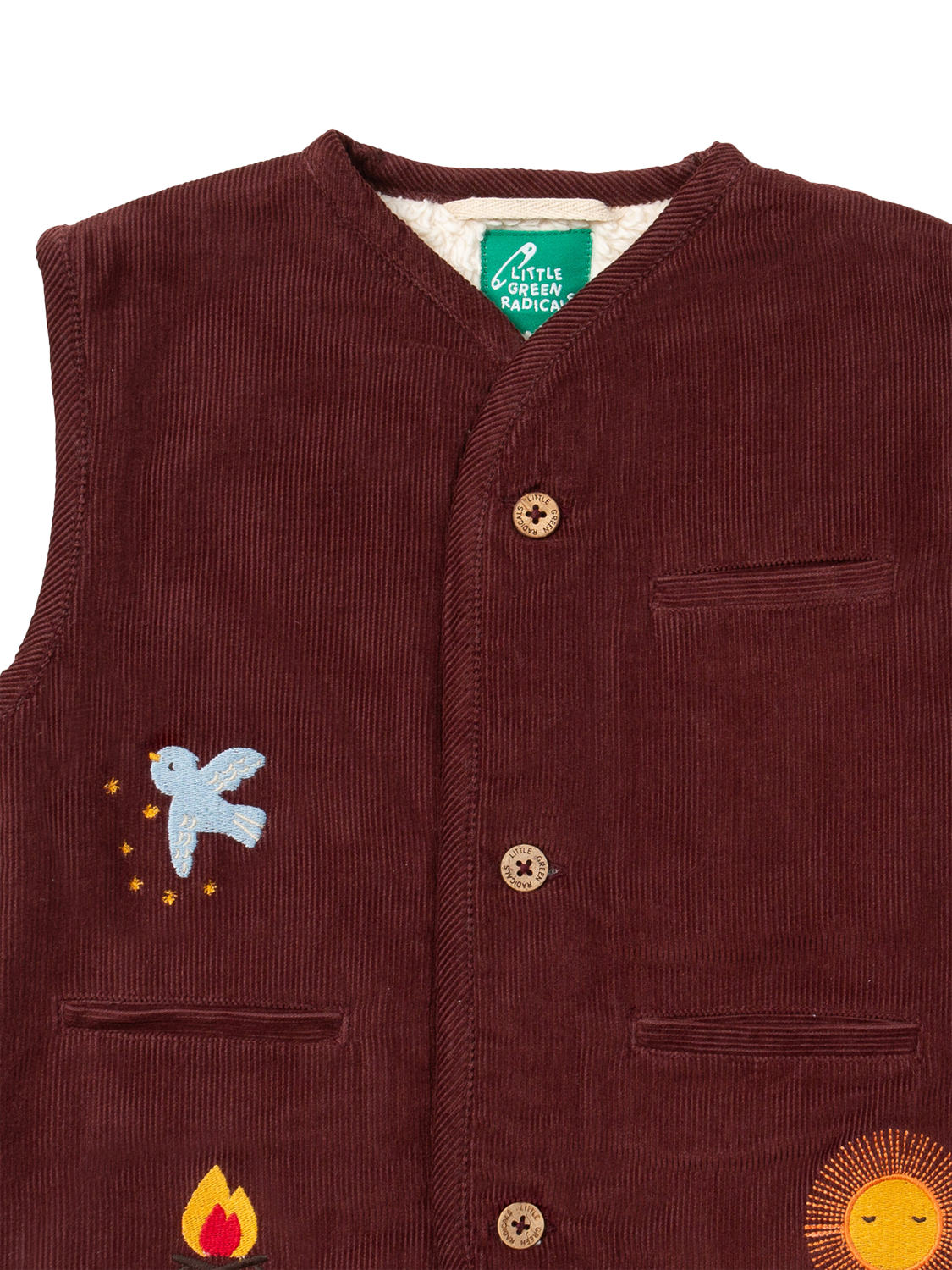 Product image 3 of 5, which shows Little Green Radicals Kids' Reversible Fleece Gilet, Chocolate, 2-3 years