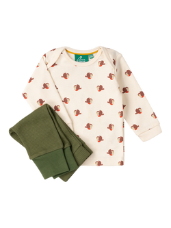 Little Green Radicals Baby Cotton Robin Print Jogger Set, Cream/Multi, Cream/Multi