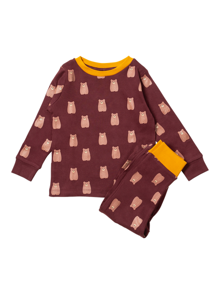 Little Green Radicals Kids' Organic Cotton Bear Pyjama Set, Brown/Multi