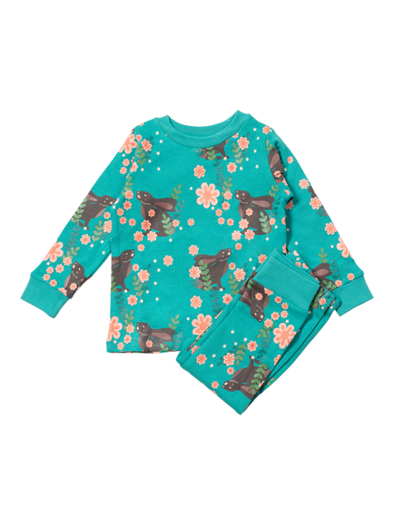 Little Green Radicals Kids' Organic Cotton Rabbit Pyjamas, Green