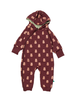 Little Green Radicals Baby Organic Cotton Bear Snug Suit, Brown/Multi