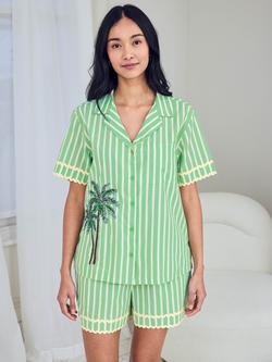 Chelsea Peers Stripe Palm Tree Button Down Short Pyjama Set, Green, Green