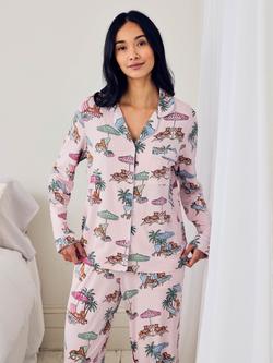 Chelsea Peers Lounging Leopards Button Down Long Pyjama Set containing TENCEL™ Modal, Pink - view 2, Pink