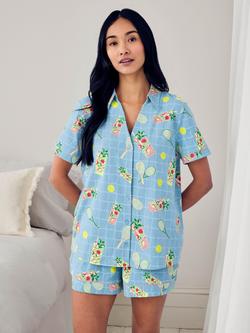 Chelsea Peers Tennis Cocktails Button Down Short Pyjama Set, Blue, Blue