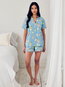 Chelsea Peers Tennis Cocktails Button Down Short Pyjama Set, Blue - view 2, Blue