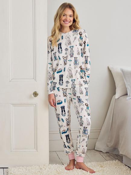 Chelsea Peers Bark Court Long Pyjama Set, Off White, Off White