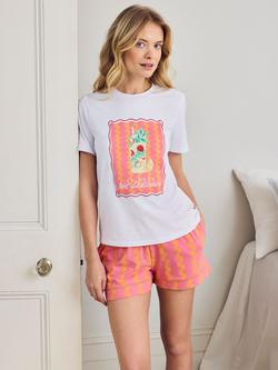 Chelsea Peers Wiggle Stripe Jersey Short Pyjama Set, Pink/Orange, Pink/Orange