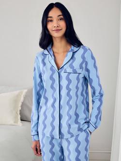 Chelsea Peers Wiggle Stripe Button Down Long Pyjama Set, Blue - view 2, Blue