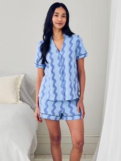 Chelsea Peers Wiggle Stripe Button Down Short Pyjama Set, Blue, Blue