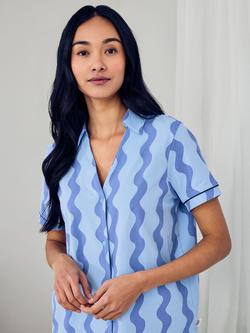 Chelsea Peers Wiggle Stripe Button Down Short Pyjama Set, Blue - view 2, Blue