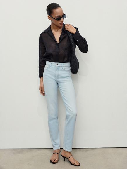 Mango Newmom High Rise Jeans, Light Blue