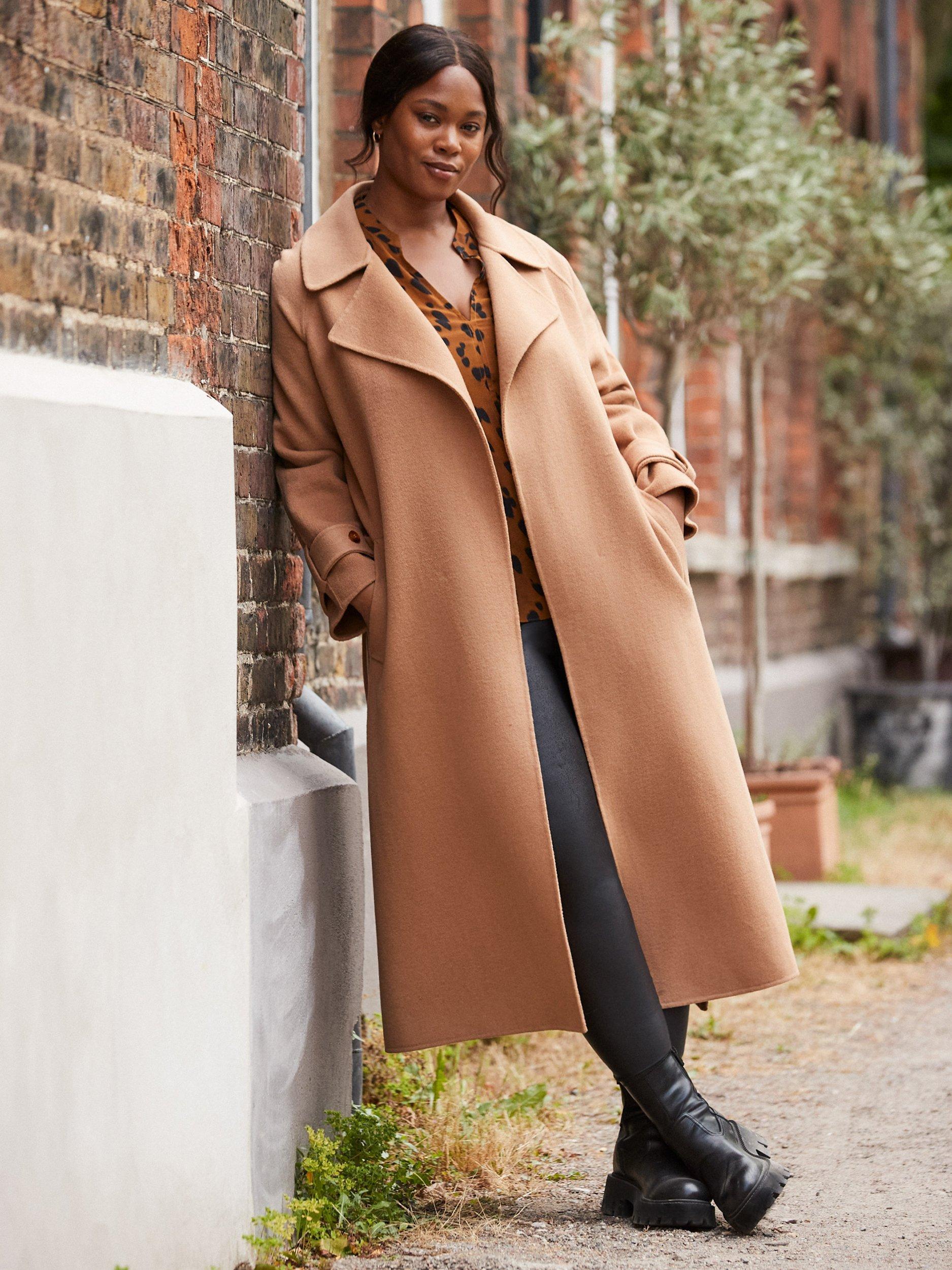 Product image 1 of 5, which shows Live Unlimited Curve Belted Wool Blend Coat, Camel, 16