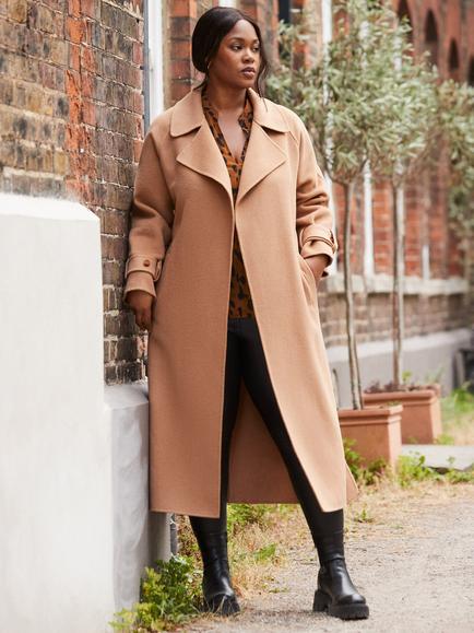 Live Unlimited Curve Belted Wool Blend Coat, Camel - view 2, Camel