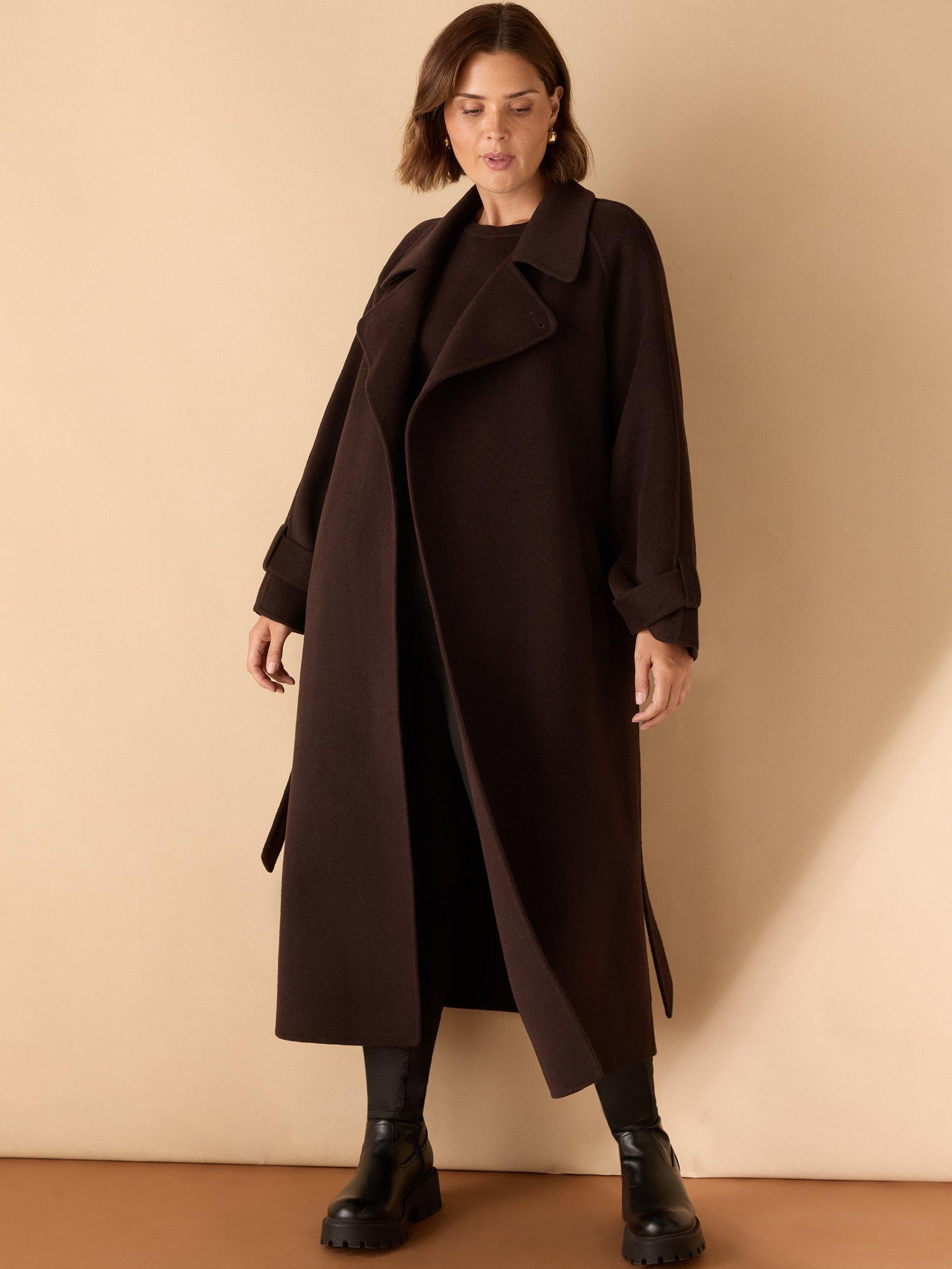 Product image 1 of 4, which shows Live Unlimited Curve Belted Wool Blend Coat, Brown, 20