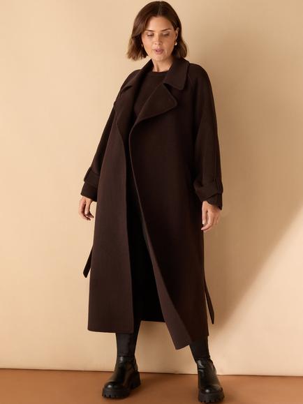 Live Unlimited Curve Belted Wool Blend Coat, Brown, Brown
