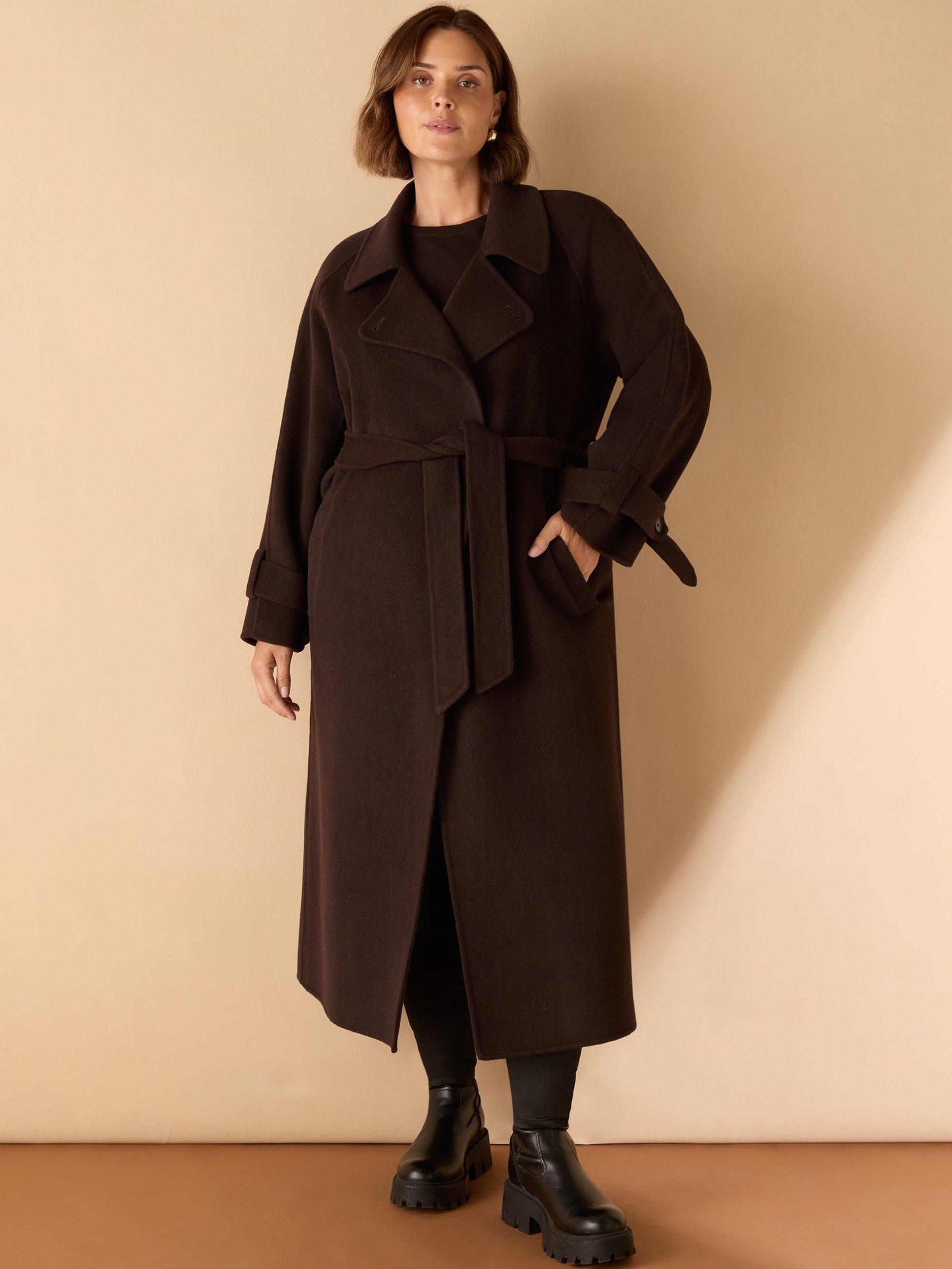 Product image 3 of 4, which shows Live Unlimited Curve Belted Wool Blend Coat, Brown, 20