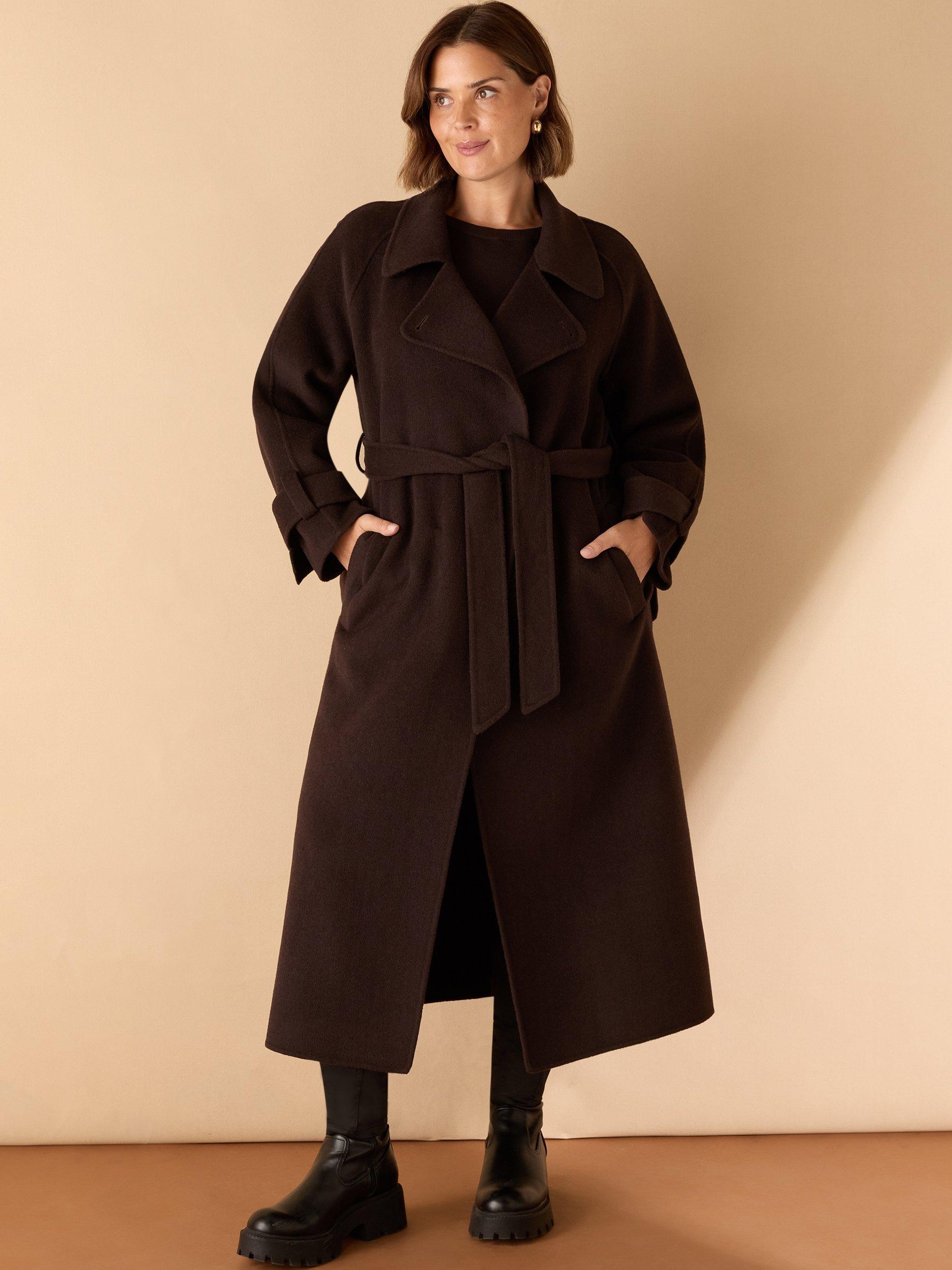 Product image 4 of 4, which shows Live Unlimited Curve Belted Wool Blend Coat, Brown, 20