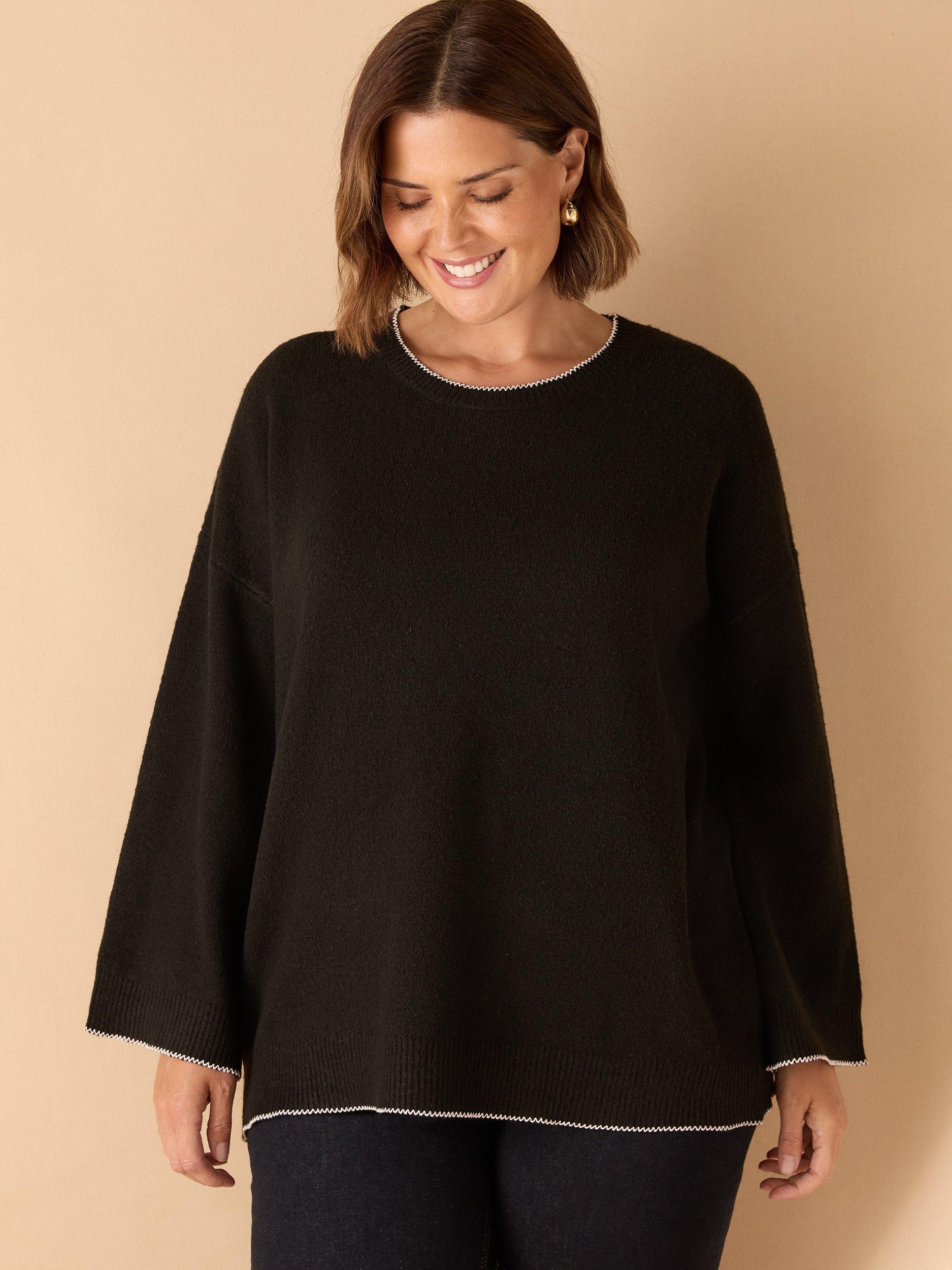 Product image 1 of 4, which shows Live Unlimited Curve Contrast Stitch Jumper, Black, 12