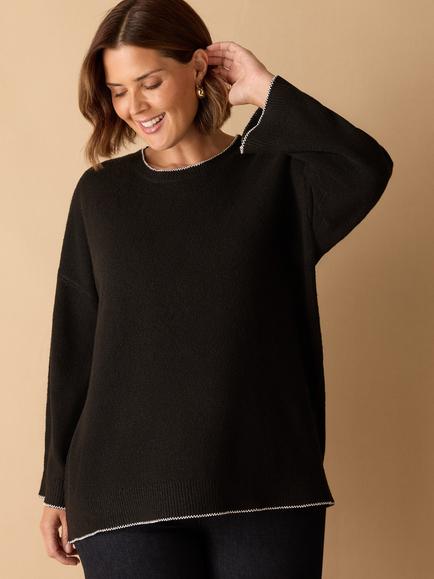 Live Unlimited Curve Contrast Stitch Jumper, Black - view 2, Black