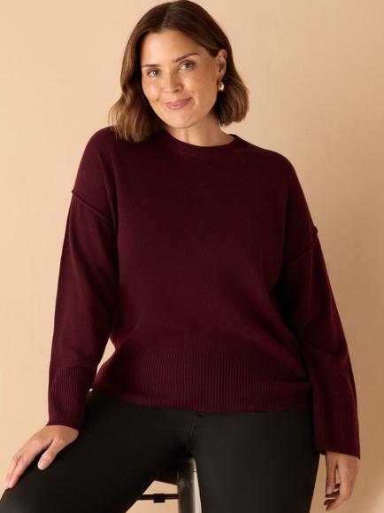 Live Unlimited Curve Crew Neck Wool Blend Jumper, Red - view 2, Red