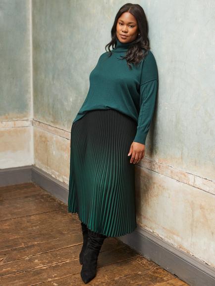 Live Unlimited Curve Side Split Roll Neck Jumper, Black, Green