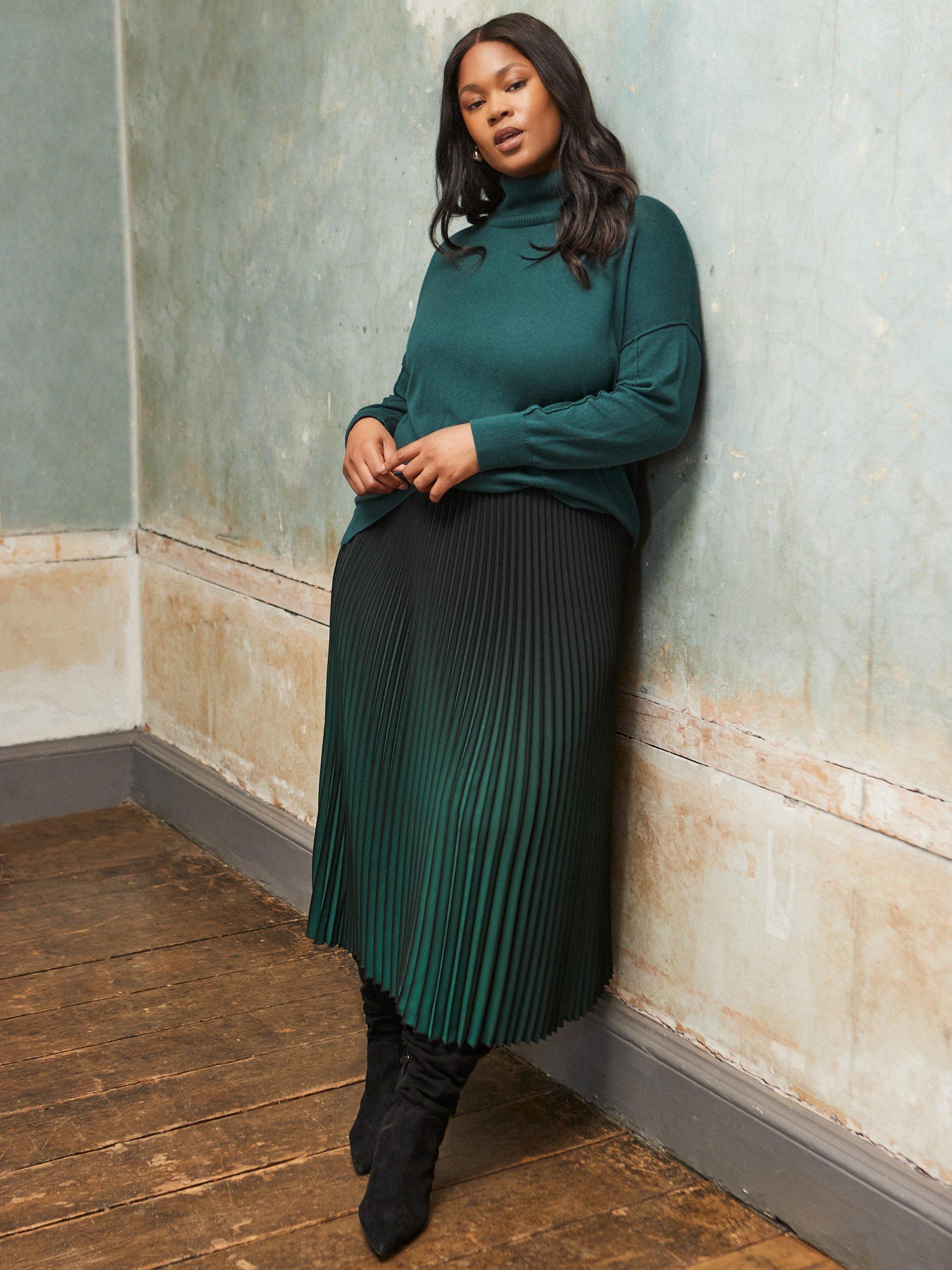 Product image 2 of 5, which shows Live Unlimited Curve Side Split Roll Neck Jumper, Green, 12