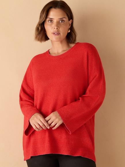 Live Unlimited Curve Contrast Stitch Crew Neck Jumper, Red, Red
