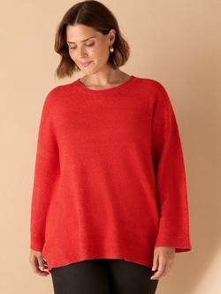 Live Unlimited Curve Contrast Stitch Crew Neck Jumper, Red - view 2, Red