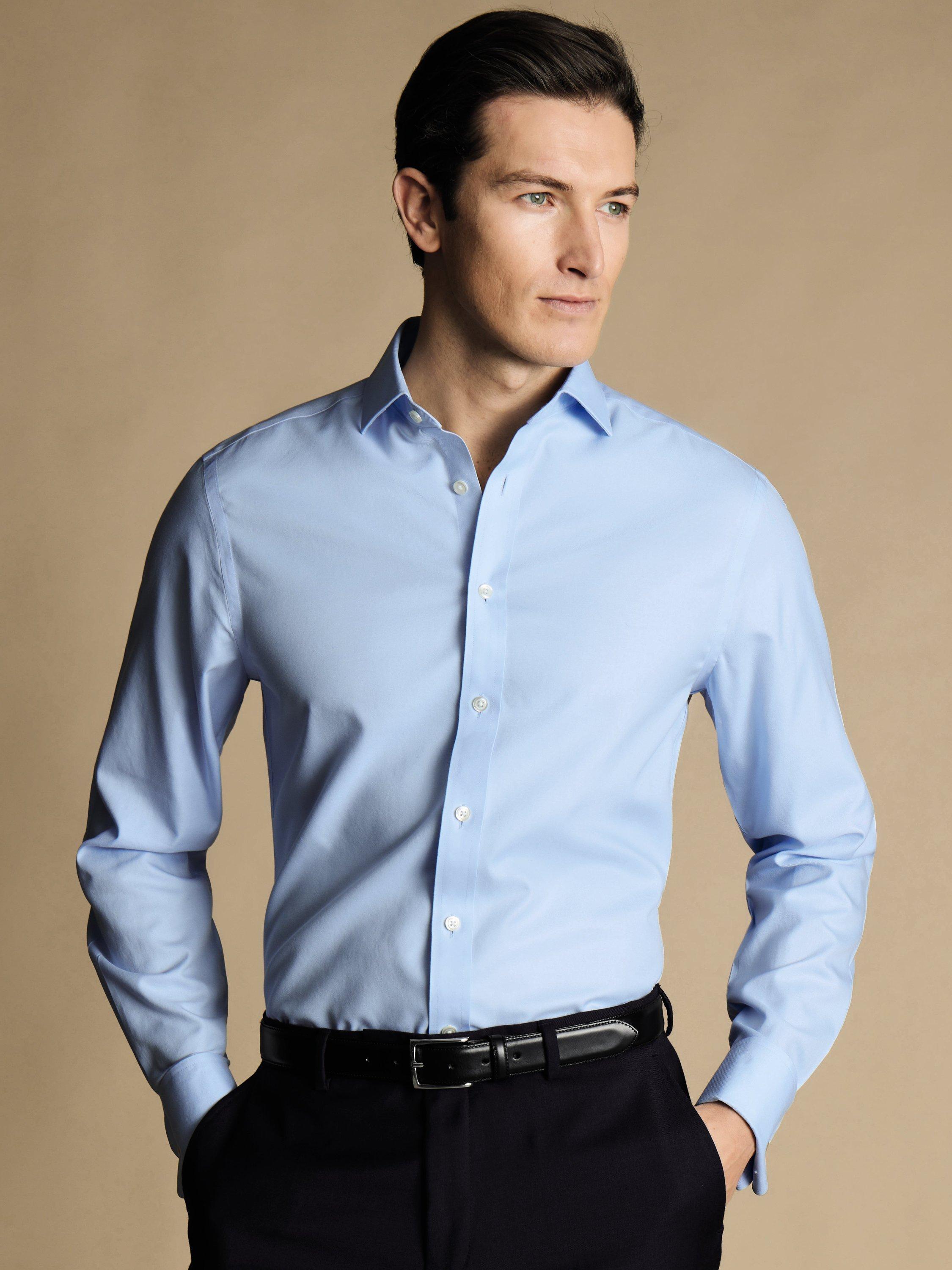 Product image 1 of 5, which shows Charles Tyrwhitt Regular Fit Cotton Shirt, Sky Blue, 15.5/35