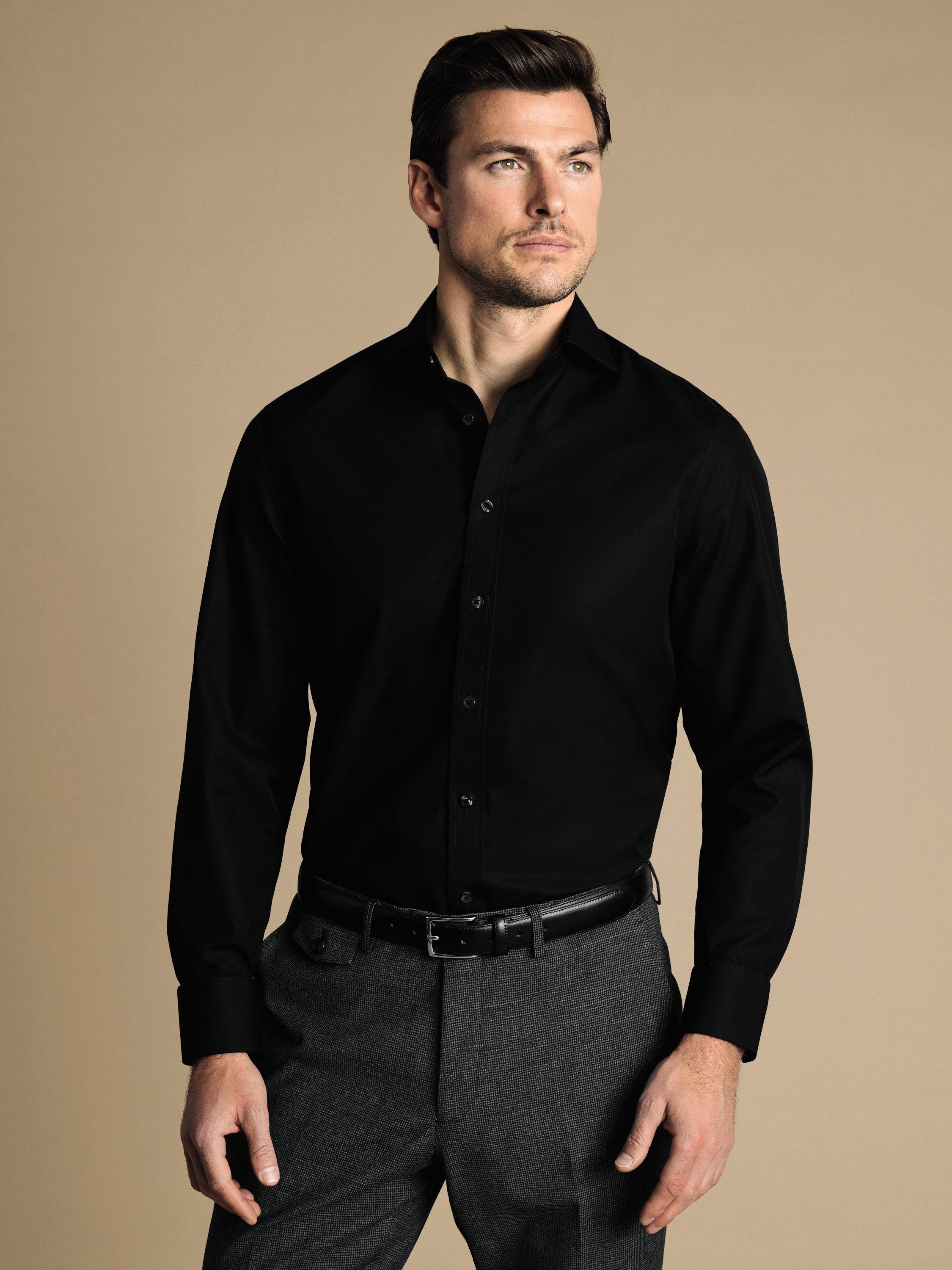 Product image 1 of 4, which shows Charles Tyrwhitt Regular Fit Cotton Shirt, Black, 16/35