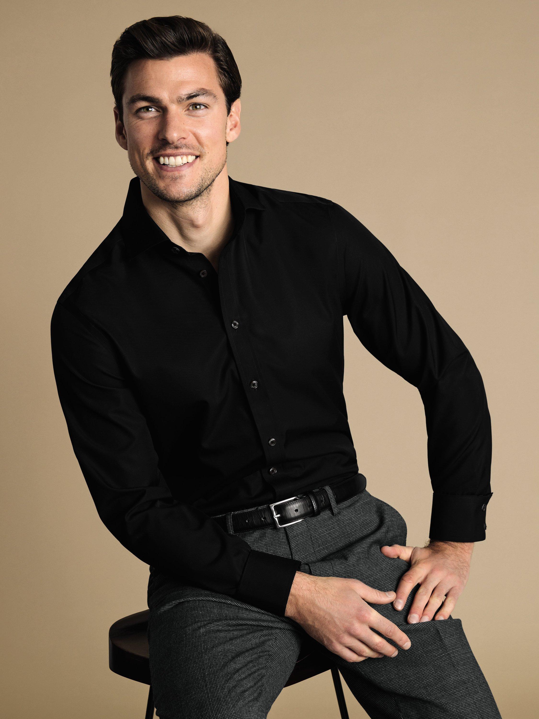 Product image 4 of 4, which shows Charles Tyrwhitt Regular Fit Cotton Shirt, Black, 16/35