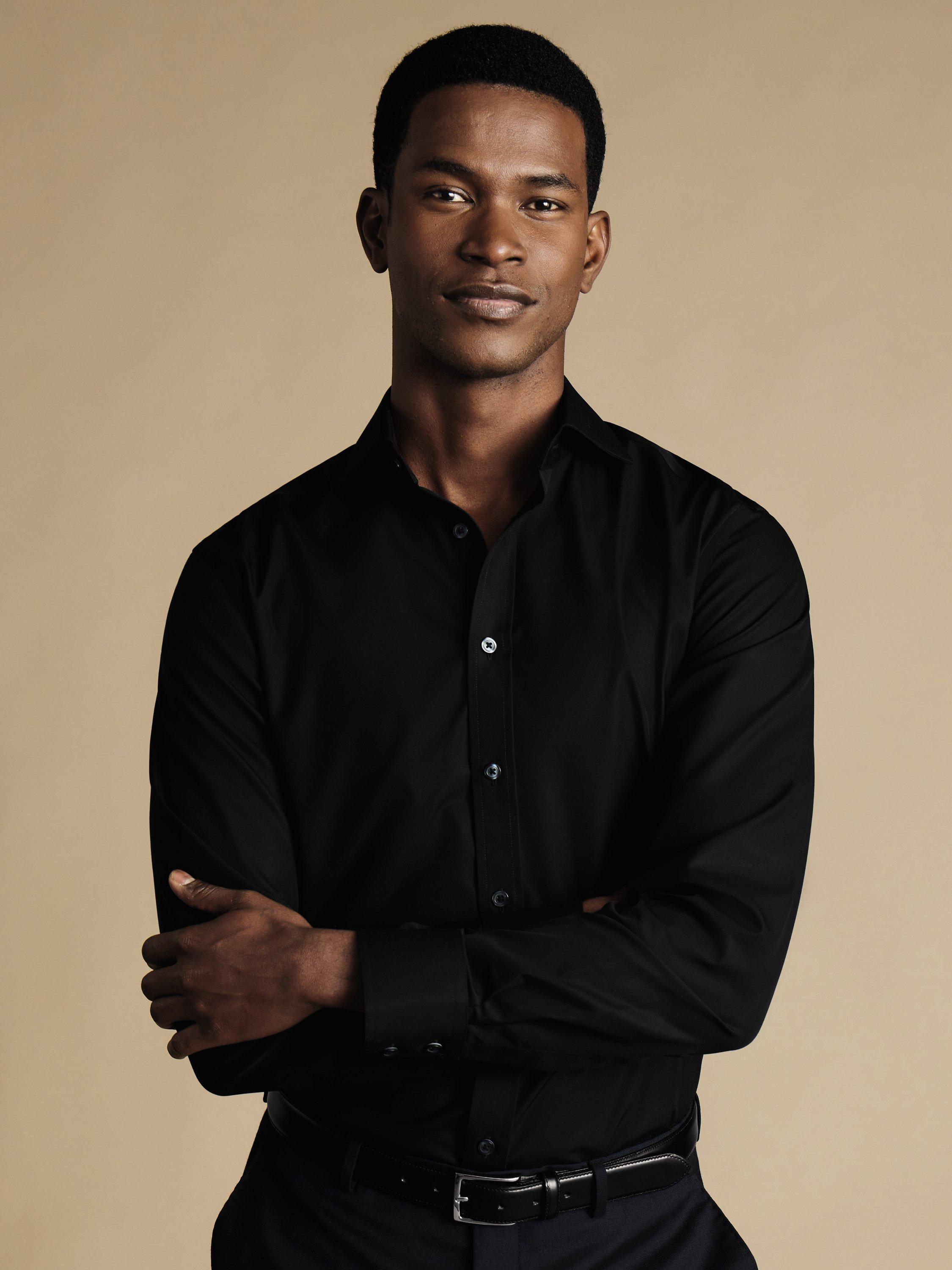 Product image 1 of 5, which shows Charles Tyrwhitt Regular Fit Cotton Shirt, Black, 15/33