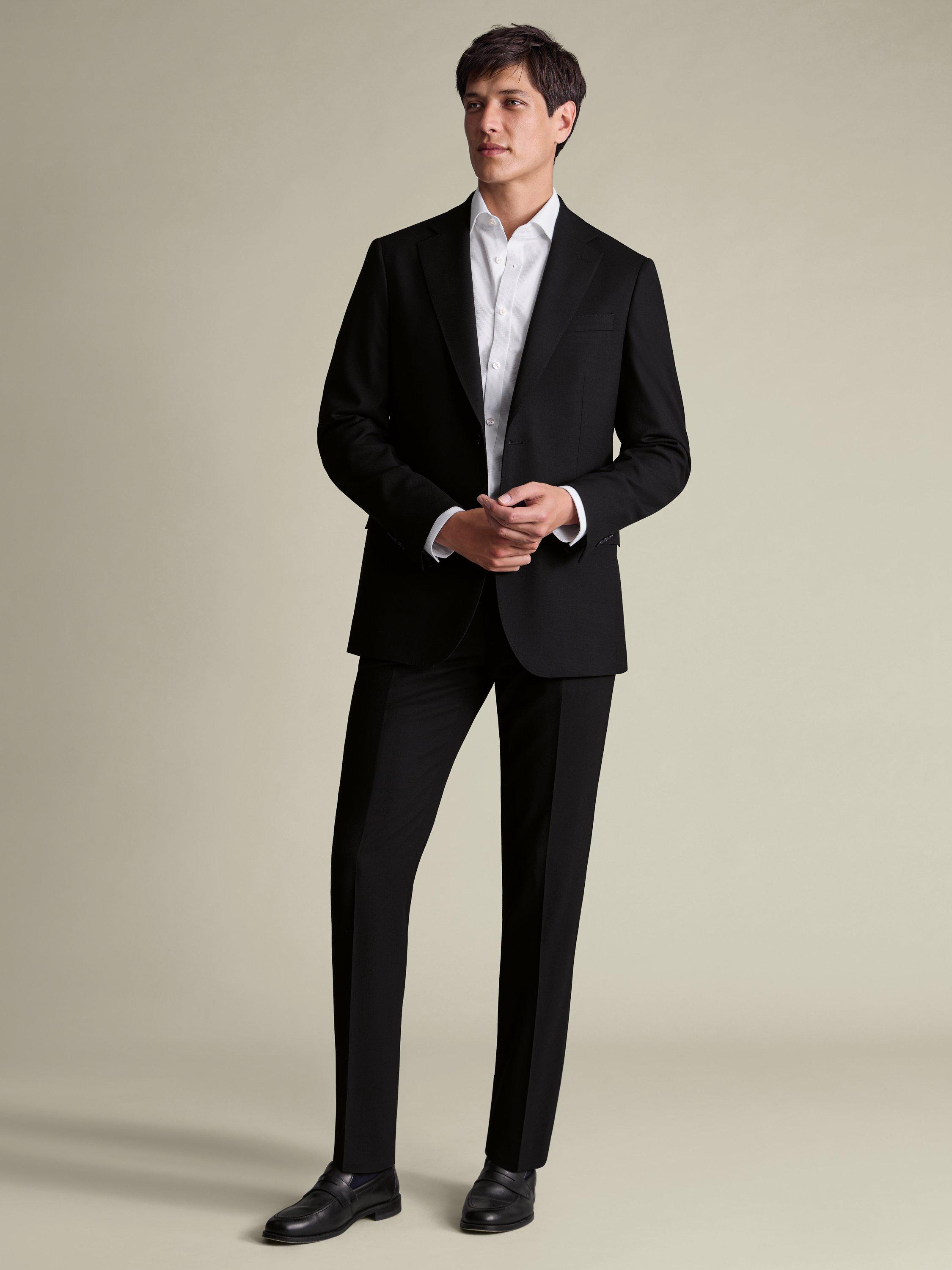 Product image 5 of 5, which shows Charles Tyrwhitt Regular Fit Single Breasted Wool Blazer, Black, 36R