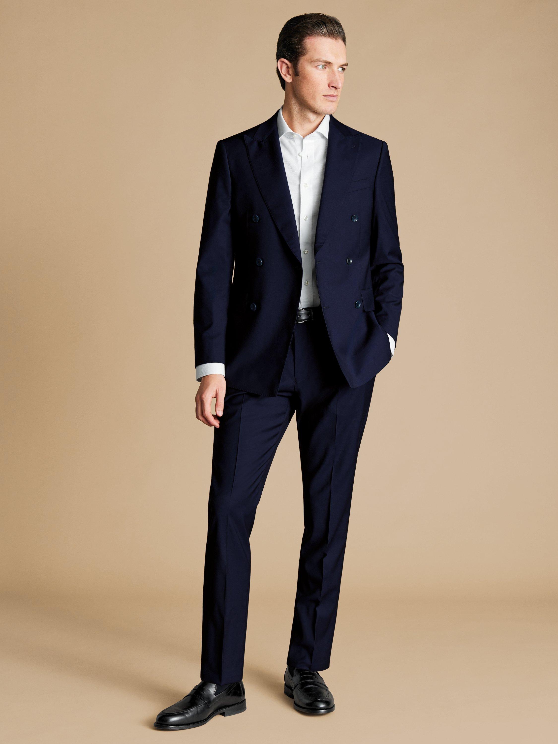 Product image 1 of 3, which shows Charles Tyrwhitt Regular Fit Double Breasted Wool Blend Blazer, Dark Navy, 36R