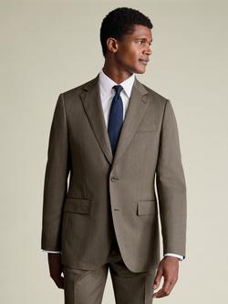 Charles Tyrwhitt Regular Fit Single Breasted Herringbone Wool Blazer, Mocha