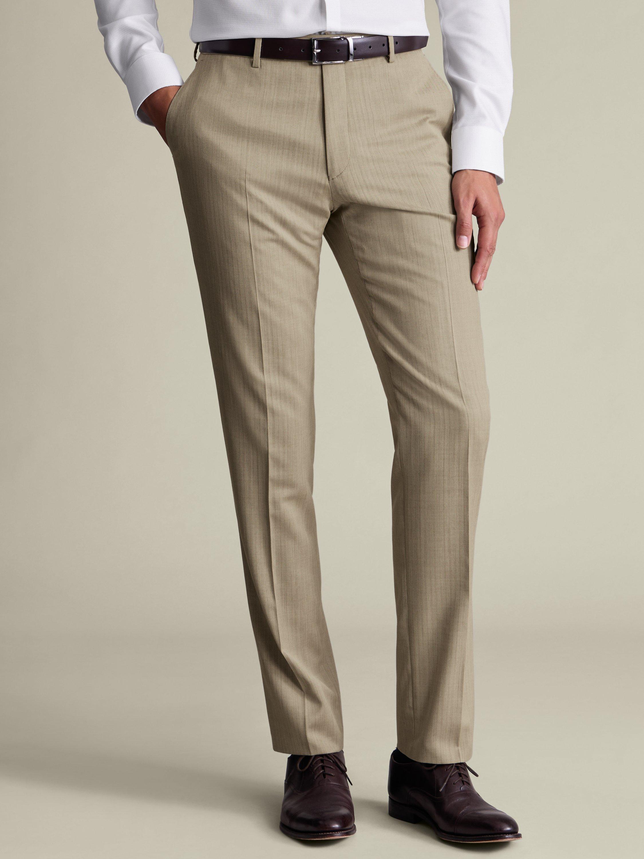 Product image 1 of 4, which shows Charles Tyrwhitt Herringbone Wool Suit Trousers, Stone, 30S