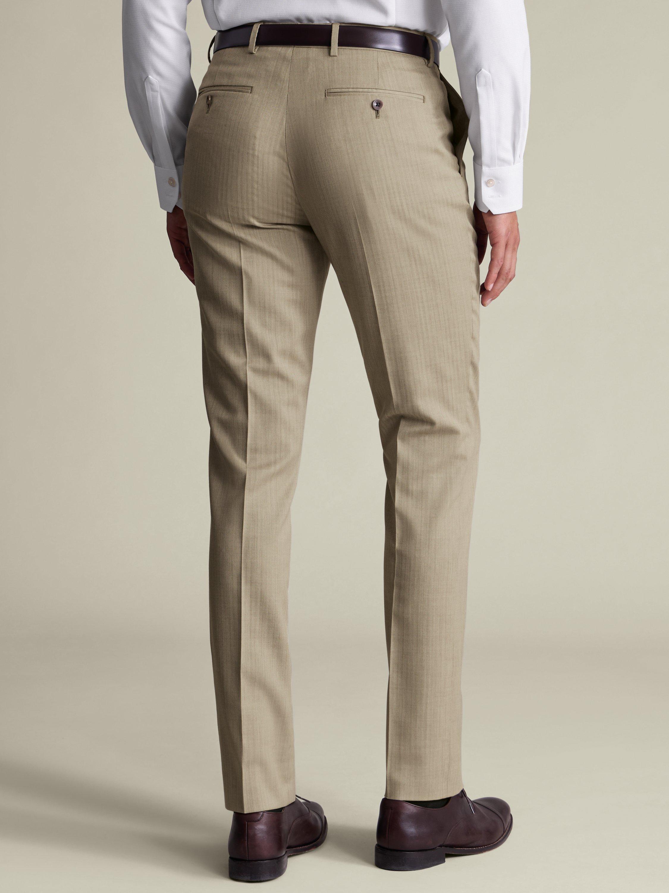 Product image 2 of 4, which shows Charles Tyrwhitt Herringbone Wool Suit Trousers, Stone, 30S