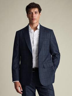 Charles Tyrwhitt Regular Fit Single Breasted Check Wool Blazer, Steel Blue