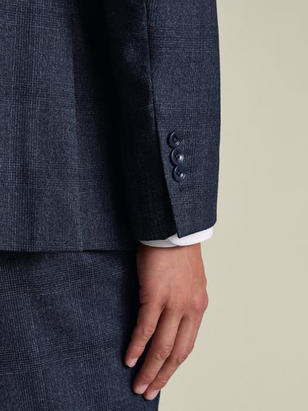 Charles Tyrwhitt Regular Fit Single Breasted Check Wool Blazer - view 2, Steel Blue