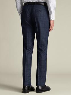 Charles Tyrwhitt Super 120s Merino Wool Check Suit Trousers, Steel Blue - view 2, Steel Blue